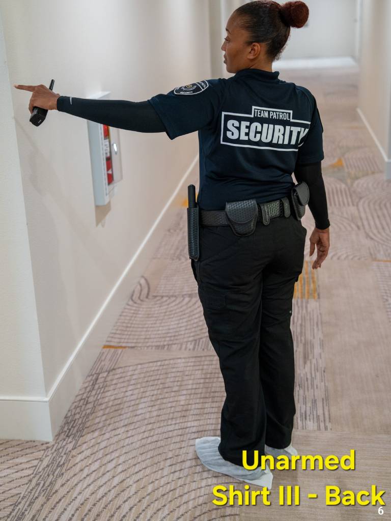 A warehouse security guard patrolling trucks in Los Angeles, CA.